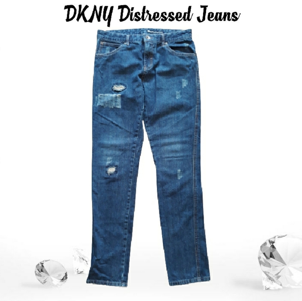 DKNY Greenwhich Distressed Slim Jeans / Size 20 Waist 30" Low Rise Dark Jeans - Picture 1 of 13